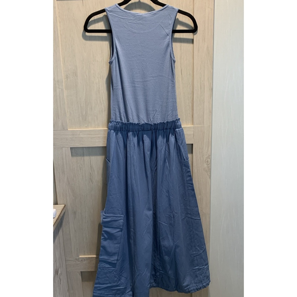 Tractr Ribbed Sleeveless Cargo Dress Pockets Drawstring Hemline Blue Size S‎ NWT - Picture 2 of 8